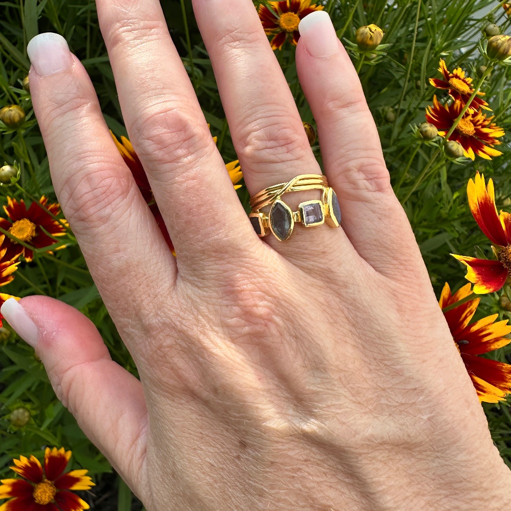 New Multi Gemstone Bezel Set Ring